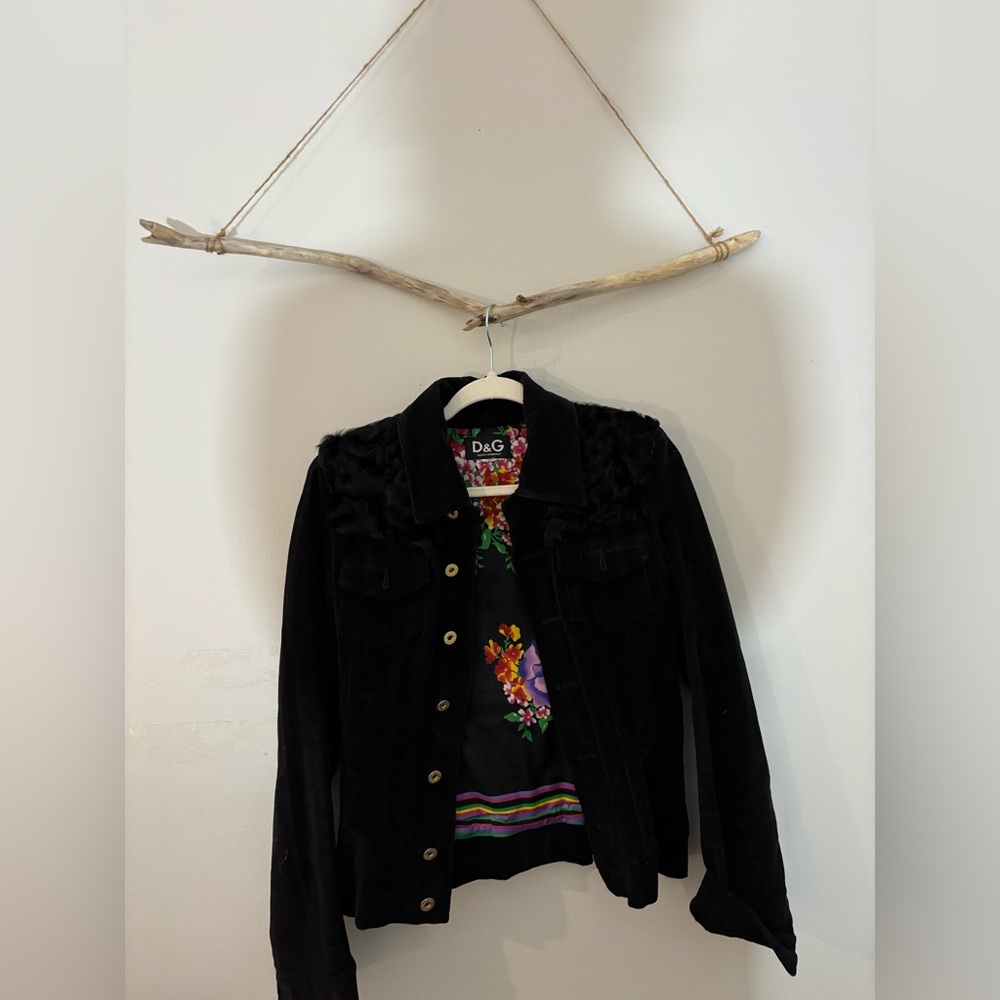 D&G Women's Black Jean Jacket with Floral Lining